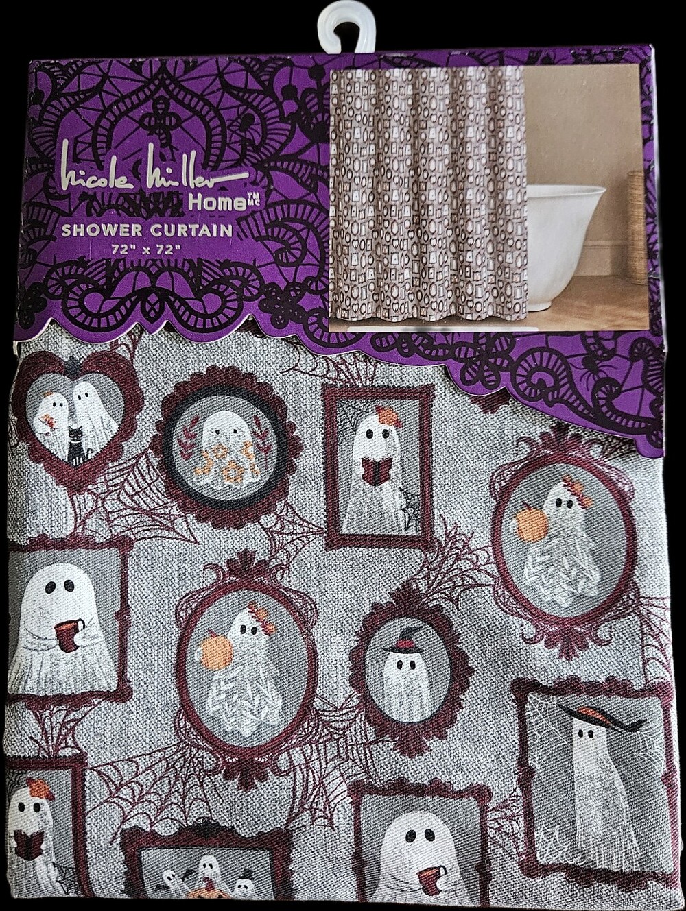 Nicole Miller Purple & Gray Ghost Portraits Shower Curtain